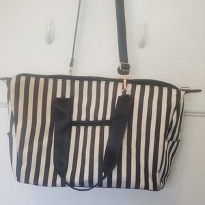 Alice + Olivia Stacey Bendet Striped Duffel Bag Black White Weekendr Travel Tote